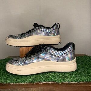 Zara Big kids Holographic Sneakers with Black Laces Size 38